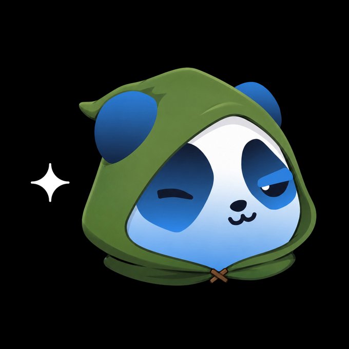 A cute cartoon panda character wearing a green hood with one eye winking appears next to a small sparkle, matching the post's announcement about their "Panda Factory" tool for launching tokens on Robinhood Crypto.