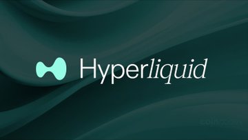 The image features a logo for Hyper Liquid, which is a company that specializes in providing liquid assets. The logo consists of a blue circle with a green "O" inside, accompanied by the word "Hyperliquid" written below it. The background of the image is a dark green color, and there are two lines on this background - one curved line to the left and another straight line to the right. These lines create an abstract pattern that adds visual interest to the overall design.