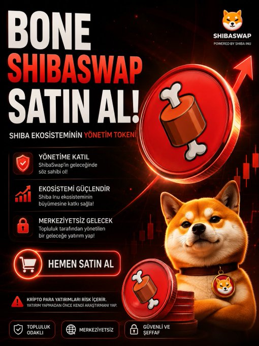 The image features a cartoon dog with a bone in its mouth, sitting next to a red circle that has a bone inside of it. The background of the image is black, which contrasts with the red elements. Below this image, there's text written in Turkish and English, including the words "bone satın almanın tam zamanı!" (BONE satin alanın tam zamanı!) and "It' s the perfect time to buy $BONE !". The post is promoting a product or service related to bones.