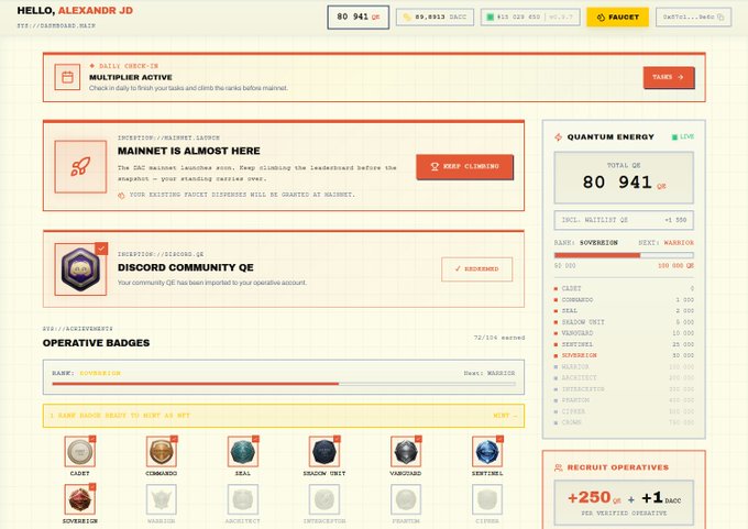 The focus of this image is an online testing center called "DAC", which was created around the time of the "@dac_chain Inception Testnet page" that is available now, meaning it's ready for another team member to participate in a test run on the mainnet after the latest technical maintenance and before the upcoming launch. The post has a caption, which implies that someone has posted an important question or observation related to the content of the image. The caption reads, "Focus on what is in the image and how it relates to the post."