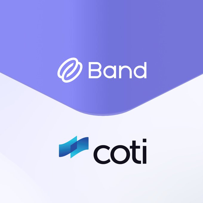 A purple logo with a white "BAND" and blue "COTI" text is centered against a white background, accompanied by the words "band" and "cotsi".