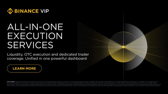 The image is an advertisement for an online trading platform called Binance that offers a unified dashboard service called Binance Execution Services. The poster shows an illustration of two arrows in opposite directions, symbolizing the direction of the trading flow - one represents buying orders while the other signifies selling orders on the OTC market. A gold coin is placed at the center of this illustration to emphasize the financial aspect and functionality of the platform. The image also includes text that provides information about the new Binance Execution Services feature and encourages viewers to learn more about it by clicking on the provided link, www.binance.com/en/blog/otc/16.