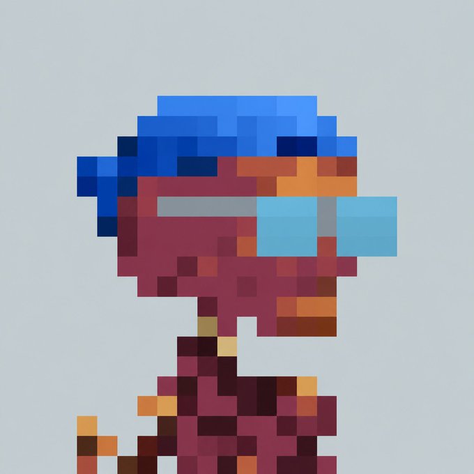 A minimal pixel art rendering of a character with blue hair and sunglasses, shown in profile, isolated against a soft gray background—embodying the post's sentiment that the art alone communicates mood without need for words.