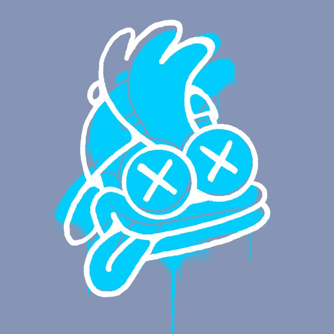 A stylized graffiti illustration features cyan dripped lettering forming a character with two prominent X-shaped eyes, set against a gray background. The edgy, street-art aesthetic complements the "ICEY" NFT title, evoking a cool, icy vibe consistent with the artwork's dripping paint effect.