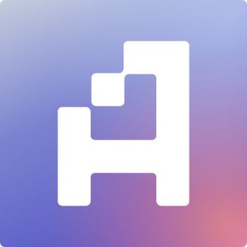 A minimalist white 'A' or 'H' shaped logo on a soft gradient purple and pink background.