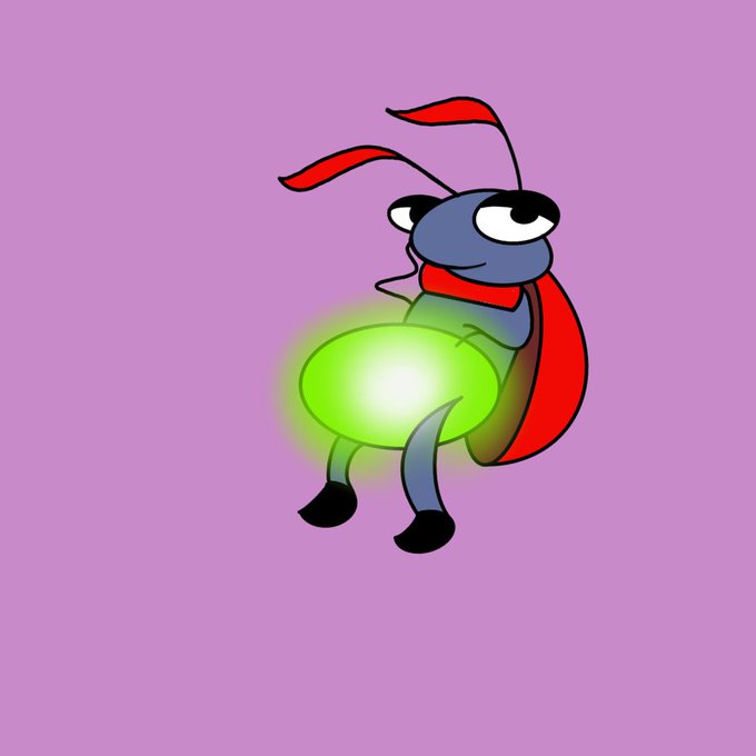 A cartoon illustration of a blue bug character wearing a red cape and black mask, holding a glowing green oval shape against a purple background.