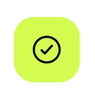 A simple app icon with a lime-green rounded square background containing a black circle and checkmark symbol.