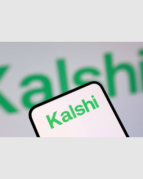 The Kalshi logo displayed on a smartphone against a green branded background, representing the prediction market platform seeking CFTC approval for a regulated WTI perpetual futures contract.