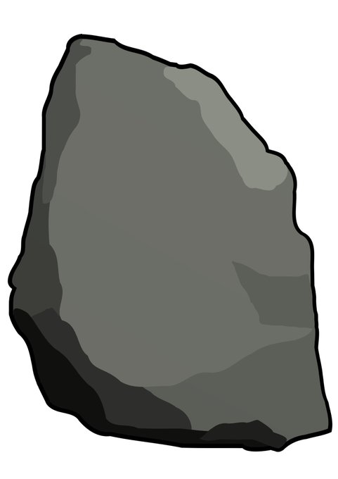 A simple digital illustration of a gray rock with jagged edges on a white background.