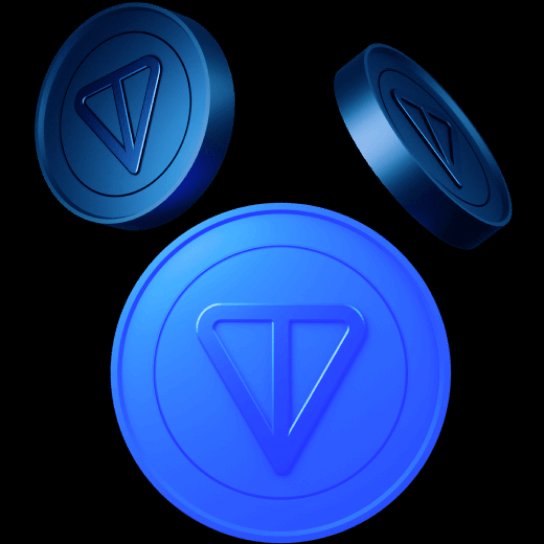 Three blue coin-like tokens featuring a triangular logo, with one large token in the foreground and two smaller tokens floating above against a black background.