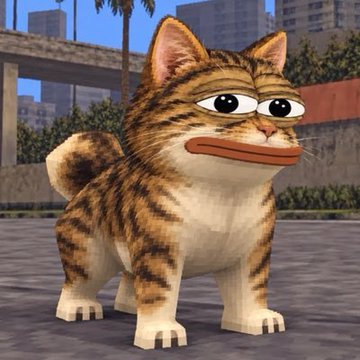 A cartoon-style orange tabby cat with large expressive eyes and a flat smile stands in an urban setting, embodying the confident, meme-driven spirit of CatePepe ($CAPE) — the cat-themed token claiming feline superiority over dog coins on Solana.