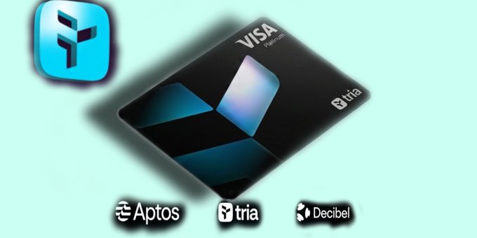 The image features a black Visa credit card placed on top of a light blue background. The Visa logo is prominently displayed on the front of the card. Below the card, there are four different logos representing various companies related to finance or payment processing services. These include Apotheos, Tria, Decibel, and Debitel.