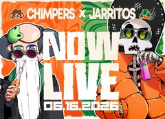 The image features a poster for an event called "Now Live" that is happening on Saturday, June 16, 2016. The poster includes two cartoon characters - one wearing a hat with a green bandana and another wearing a hat with a skull design. These characters are holding drinks in their hands, suggesting they might be enjoying some refreshments at the event. The text on the poster reads "i just pulled 2 legendary cards from a new @ChimpersHQ packs in a collab with @Jarritos Tales from the Taco Dojo is officially live!".