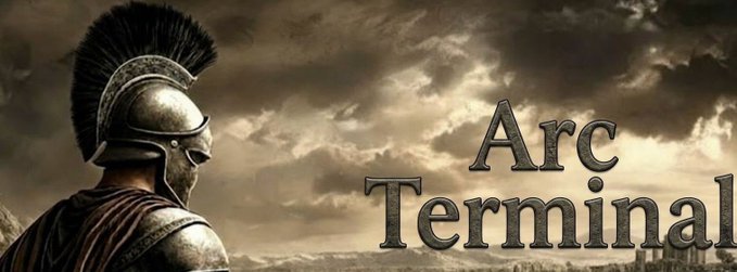 The image features a warrior in a plumed Greek-style helmet against a dramatic, cloudy sky backdrop, with the text "Arc Terminal" prominently displayed on the right side. This heroic imagery metaphorically represents strength, sovereignty, and control—aligning with the post's description of Arc Terminal as a decentralized AI infrastructure empowering users with full control over their data, memory, and agents.