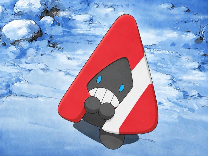 The image features a cartoon character, likely from the Pokemon series, sitting on top of an upside-down triangle shape with red and white colors. The character appears to be smiling or making a funny face as if posing for a picture. The background is filled with snow, giving the impression that the character is in a snowy environment. The image also contains text that reads "consumer apps win on avalanche @YourGrails just SOLD OUT pokemon tcg packs right out of the gate on @avax technology built for pokémon". This suggests that the Pokemon series has been highly popular and well-received by its fans, as it seems to be a top priority for the game's developers.