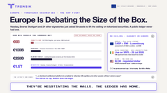 The image is a Fitch Ratings chart titled "Europe Is Debating the Size of the Box," showing credit ratings across countries (AAA, AA+, AA, AA-, A+, A-, BBB+, BBB-, BB+, BB, B+, B, CCC) for European nations, which appears unrelated to the post about Christine Lagarde launching Pontes on XRP Ledger technology.