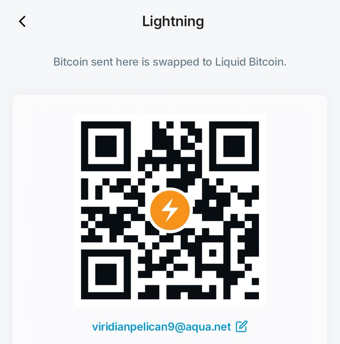 The image shows a QR code that displays a message about Bitcoin Lightning, which is an online wallet service for Bitcoin transactions. The code reads "My new @AquaBitcoin wallet #bitcoin lightning Address: viridianpelican9@aqua.net #aquaitcoin #aquawallet #aqua @JAN3com #JAN3LATAM #aqua @Excellion #AquaBitcoinBR".