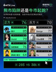 A Huobi Live broadcast polls viewers on whether a bull market has started, with "Yes" at 76 votes and "No" at 70 votes, alongside an NBA Celtics vs. Raptors score update (293 vs. 301). The poll ties into the post's debate about whether skepticism or FOMO better describes the current market sentiment.