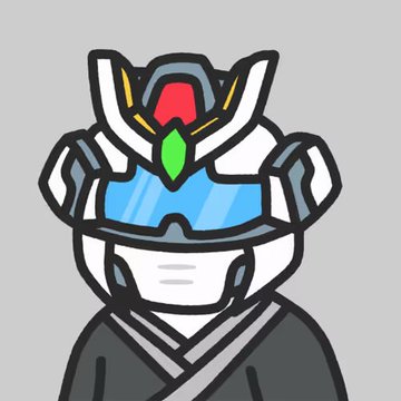 A cartoon chibi character wearing a futuristic white, blue, and red helmet visor helmet along with dark robes.