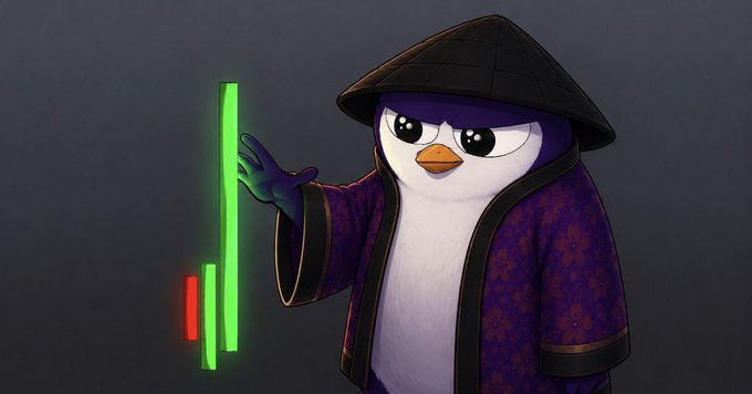 A 3D-rendered penguin character wearing a dark conical hat and a purple patterned robe, extending its hand toward glowing green and red lightsabers.