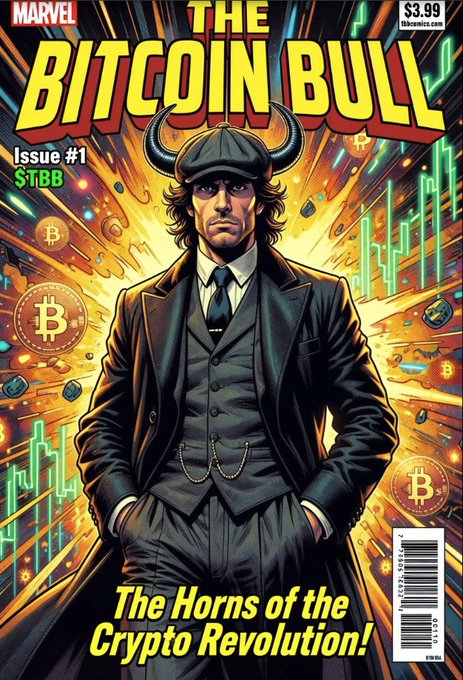 A Marvel-style comic book cover titled "THE BITCOIN BULL, Issue #1 STBB, $3.99," featuring a horned, suited man surrounded by Bitcoin logos and rising price charts, with the tagline "The Horns of the Crypto Revolution!" The image visually embodies the post's emphasis on tight supply control and limited liquidity float, symbolizing a powerful, bullish force poised to drive an extraordinary crypto project.