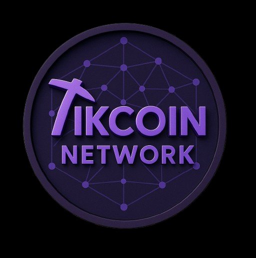 The image features a circular purple logo for "TIKCOIN NETWORK," displaying the text alongside a pickaxe icon and a network/geometric node pattern. It aligns with the post's message urging TikCoin (TIK/TikChain) community members to remain steadfast and preserve their investments to prevent the project from losing momentum and public trust.