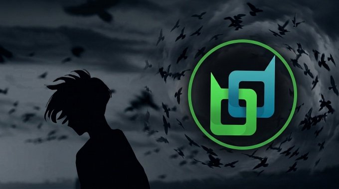 A dark, moody image featuring a silhouetted figure on the left looking toward a glowing green and blue 'U' logo on the right, set against a swirling background of black birds.