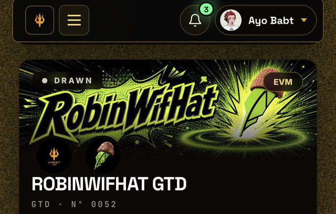 The image shows a webpage displaying the "RobinWifHat" NFT collection, marked as "DRAWN," with details "ROBINWIFHAT GTD" and "GTD · N° 0052," alongside logos for Blnk and Wizard X and an EVM badge. The accompanying post celebrates minting RobinWifHat, Blnk, and WizardX, highlighting significant gains (e.g., $30 → $400+ ATH for RobinWifHat), suggesting the image represents one of the successful mints the poster is showcasing.