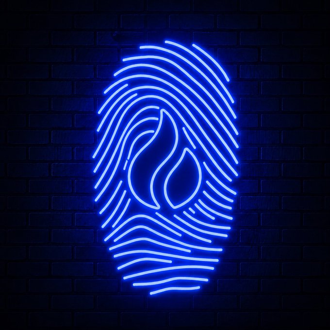 A glowing blue neon fingerprint illuminates a dark brick wall, symbolizing the "uniquely slow and steady" personal progress mentioned in the morning greeting. The neon light stands out as a beacon of self-recognition, echoing the message that one's own pace—no matter how small—is still moving forward.