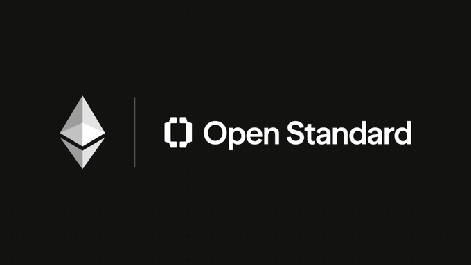A black background features the Ethereum diamond logo alongside the text "Open Standard," visually reinforcing the post's discussion of Open USD's multi-chain launch, which begins with Ethereum, Solana, and Tempo.