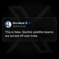 A screenshot of a tweet by Elon Musk (@elonmusk) stating, 'This is false. Starlink satellite beams are turned off over India.'
