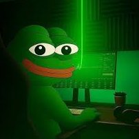 The image features Pepe the Frog wearing headphones at a desk illuminated by a green laser line, appearing to be in a recording or broadcasting setup. The post "Moon that $ETH" pairs with the image to suggest a bullish call for Ethereum's price, with the green lighting symbolizing the "moon" trajectory upward.