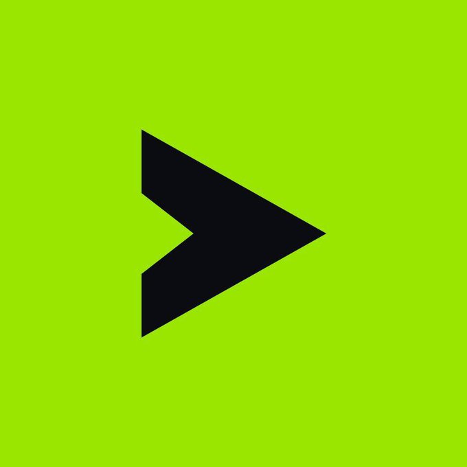 A simple graphic design featuring a black arrow or chevron symbol on a bright lime green background.