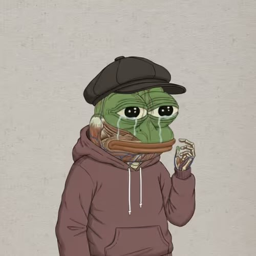 The image features the iconic "Sad Pepe" meme—a green frog wearing a black cap and maroon hoodie, with tears streaming down his face, beckoning the viewer over with his hand. This relates to the caption as it visually depicts Pepe trying to get someone's attention, matching the "Psst… Hey buddy. Over here" callout to @anatomyofpepe.