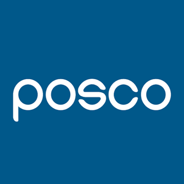 The 'posco' company logo in white lowercase text on a solid blue background.