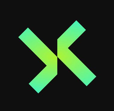 A logo featuring a stylized geometric letter 'K' in a gradient of bright green to yellow on a black background.