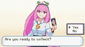 A pink-haired anime-style character with frog-like eyes holds up an "AnimeCoin" collectible card while a prompt reads "Are you ready to collect?" with "Yes/No" options—illustrating the July 2026 "Through The Gate" edition's feature art by @kamogawayuka celebrating the AnimeCoin community.