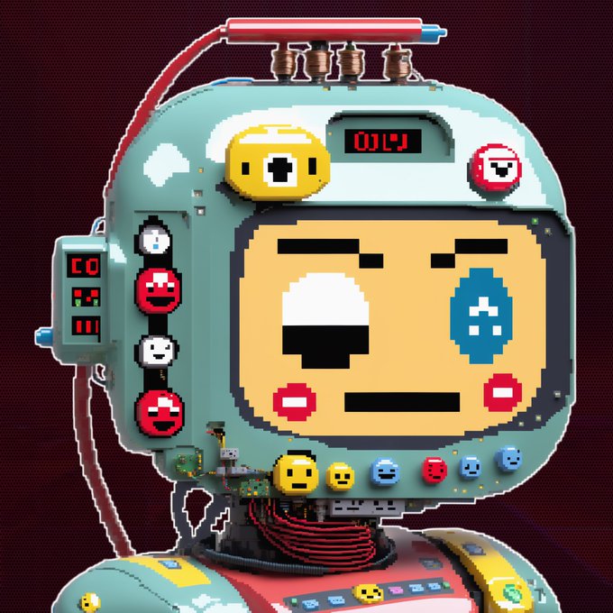 A pixel-art retro robot with a mint-green casing, a digital display reading "01:11," and various colorful emoticon-style buttons and controls stares blankly with a winking expression, fitting the "MINT IS LIVE" theme as the robot resembles an old-school arcade machine or vintage computer with a mint color palette.