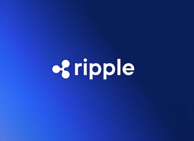 The Ripple cryptocurrency logo in white against a blue gradient background.