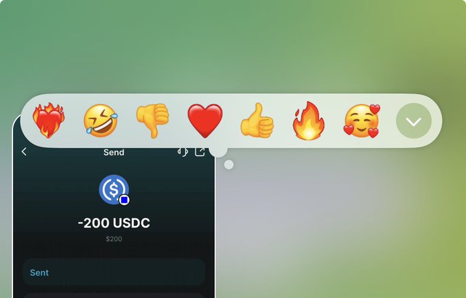 A reaction emoji menu floats above a crypto transaction interface showing a successful "-200 USDC" send on Solana (labeled "Sent"), with the post "stay paid humans - web3 jobs!" tying the payment confirmation to celebrating decentralized work earnings. The heart and thumbs-up emojis popping up playfully reinforce the idea of getting "paid" in crypto.