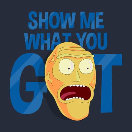 The image features a cartoon character, likely from the movie "The Simpsons", with its mouth wide open as if in surprise or shock. The character's face is shown against a dark blue background, making it stand out prominently. Below the character, there is text that reads "SHOW ME WHAT YOU GOT". This phrase seems to be related to the post about building an app for Solana, where users are encouraged to share their ideas and creations with others in order to generate revenue through the app's monetization system.

The image also contains a reference to a specific character from the movie "The Simpsons", which is "@solanamobile". This character can be seen as part of the conversation about building an app for Solana, where users are encouraged to share their ideas and creations with others in order to generate revenue through the app's monetization system.