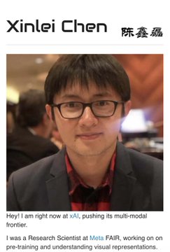 The image features a man wearing glasses, standing against a brown background with his face clearly visible. The text of the image includes Chinese characters that read "Xinlei Chen", which translates to "Xinlei" meaning "scientist". Additionally, there is a caption in English below the image stating that the man was recently fired for exposing new grok companion.