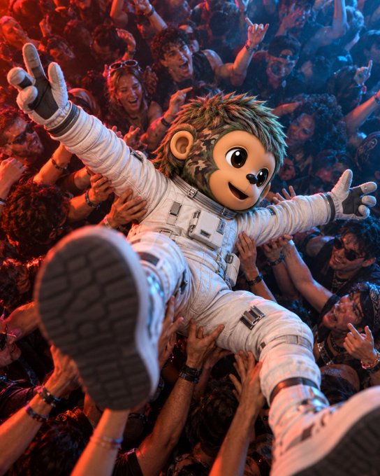 A cheerful monkey mascot in a white astronaut suit crowd-surfs above an energetic concert crowd, surrounded by outstretched hands and bathed in red stage lighting—visually embodying the post's "Value Your Assets" theme through the exhilarating feeling of being lifted and supported by a community.