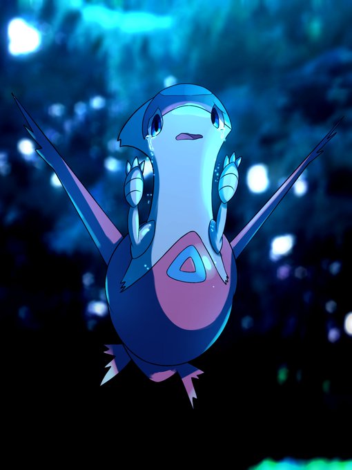 A Latios Pokémon floats crying in a dark, bioluminescent forest with glowing blue lights, visually echoing the post's hex-encoded message "I want someone to understand my pain."