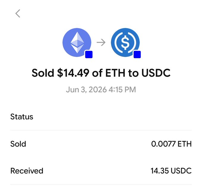 The image depicts a screenshot of a transaction record, which shows a sold amount for Ethereum. The amount amounts to $14.5 Ether, and the buyer seems to be an individual based on the text provided. The transaction took place at the specified date and time, indicating that it was done during the week of June 3rd, 2026. A message is also included in the post, which reads "Just In: Adib sold his @base eth Moon or deep". The main focus of this post is to inform viewers about a recent Bitcoin transaction and its successful completion.
