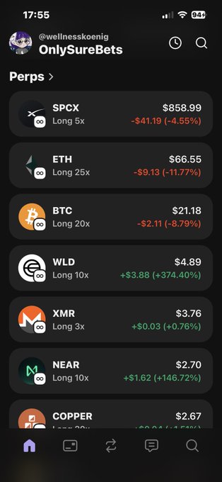 The image shows a phone screen displaying various cryptocurrency prices, including Bitcoin, Etherium, and others. The text on the screen reads "Hab $eth dca gemacht ih gebe keine Marge Spiele ja net mit 1m oder 10k". This suggests that the user is interested in investing or tracking these cryptocurrencies, possibly for financial gain or to stay informed about market trends.