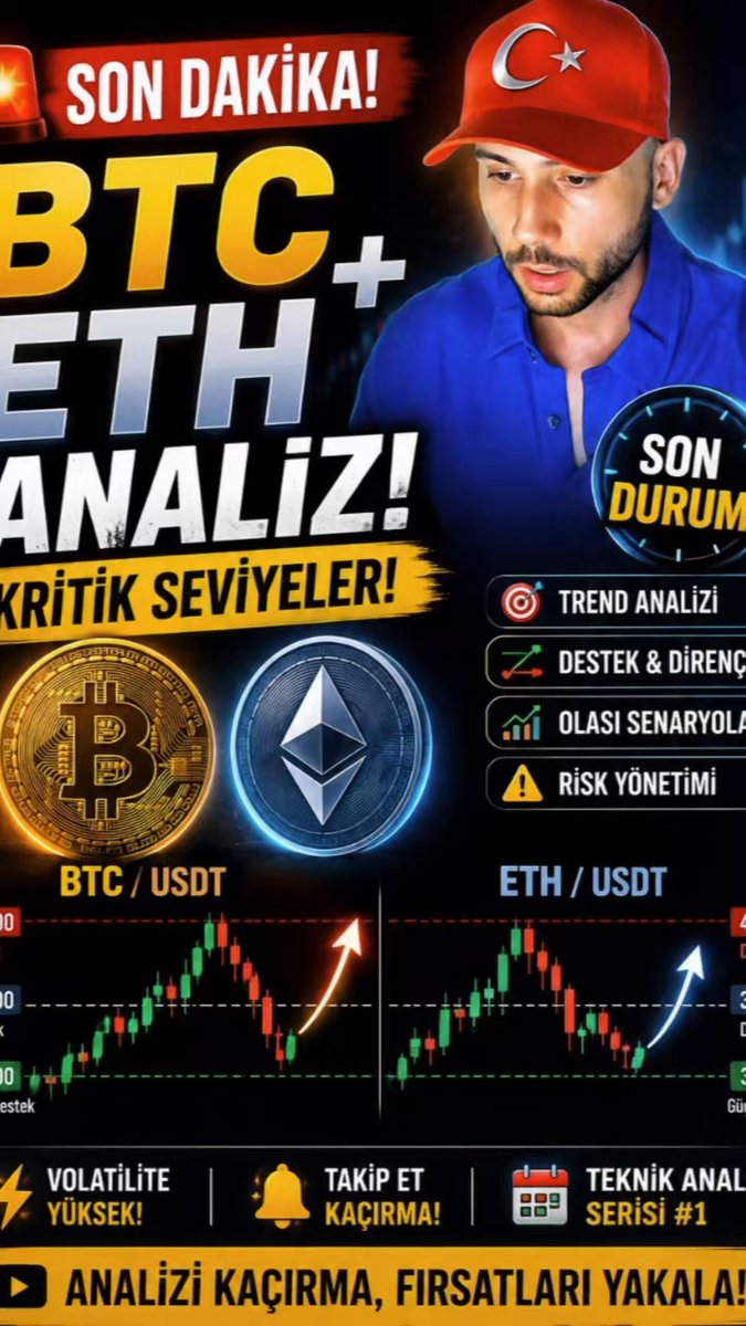 The image features a man wearing a red hat, with a blue shirt underneath. He appears to be looking at a computer screen displaying various Bitcoin symbols and logos. The text "son dakika" can also be seen in the image. The background of the image is black, which contrasts with the white text on it. The post includes several different types of Bitcoin logos and icons, such as a Bitcoin symbol, a Bitcoin logo, and a Bitcoin icon.