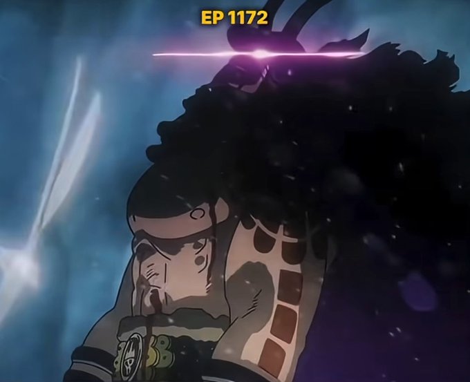 An anime screenshot labeled 'EP 1172' showing a character with dark spiky hair in a dramatic pose with purple light effects.