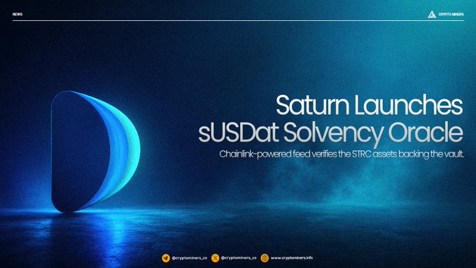 The image features a promotional poster for Chainlink, which is an oracle that uses the proof of solvency system to verify the accuracy of the $sUSDat vault. The poster highlights the launch of this new product by Chainlink, and it also mentions the use of @AccountableData's Proof of Solvency system in verifying the offchain STRC assets backing the tokenized wrapper.