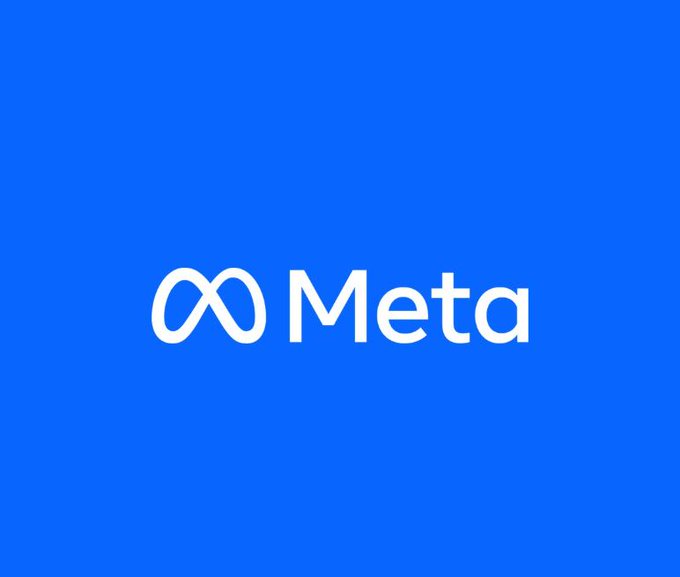 The Meta logo, featuring a white infinity-style symbol next to the word "Meta," is displayed on a solid blue background.
